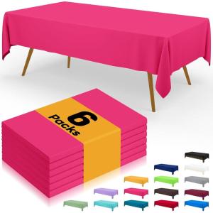 imageSmiry Disposable Table Cloth  6 Pack 54 x 108 Inch Waterproof Rectangle Tablecloths for Parties Decorative Plastic Table Cover Leakproof ampamp Sturdy WhiteHot Pink