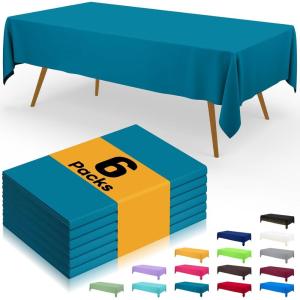 imageSmiry Disposable Table Cloth  6 Pack 54 x 108 Inch Waterproof Rectangle Tablecloths for Parties Decorative Plastic Table Cover Leakproof ampamp Sturdy WhiteAqua