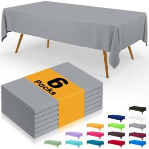 imageSmiry Disposable Table Cloth  6 Pack 54 x 108 Inch Waterproof Rectangle Tablecloths for Parties Decorative Plastic Table Cover Leakproof ampamp Sturdy WhiteGrey