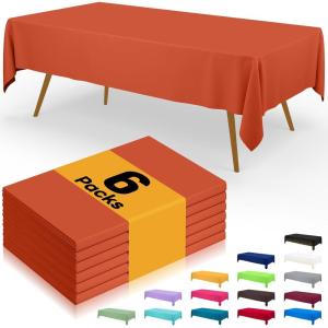 imageSmiry Disposable Table Cloth  6 Pack 54 x 108 Inch Waterproof Rectangle Tablecloths for Parties Decorative Plastic Table Cover Leakproof ampamp Sturdy WhiteOrange