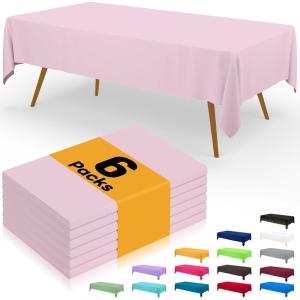 imageSmiry Disposable Table Cloth  6 Pack 54 x 108 Inch Waterproof Rectangle Tablecloths for Parties Decorative Plastic Table Cover Leakproof ampamp Sturdy WhitePink