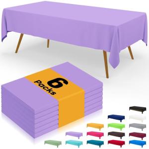 imageSmiry Disposable Table Cloth  6 Pack 54 x 108 Inch Waterproof Rectangle Tablecloths for Parties Decorative Plastic Table Cover Leakproof ampamp Sturdy WhiteLavender