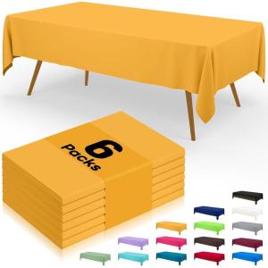 imageSmiry Disposable Table Cloth  6 Pack 54 x 108 Inch Waterproof Rectangle Tablecloths for Parties Decorative Plastic Table Cover Leakproof ampamp Sturdy WhiteMustard Yellow