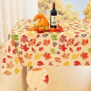 imageSmiry Fall Rectangle Table Cloth Waterproof Vinyl Tablecloth with Flannel Backing Wipeable Autumn Leaves Plastic Tablecloths for Harvest and Thanksgiving Parties 60quotx84quot Rust ampamp Yellow