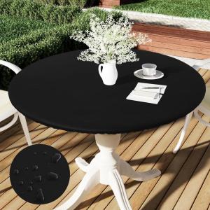 imageSmiry Plastic Thanksgiving Tablecloth Fall Pumpkin Waterproof Elastic Fitted Table Covers for 36quot  44quot Tables Wipeable Flannel Backed Vinyl Tablecloths for Autumn Harvest Parties BlackBlack