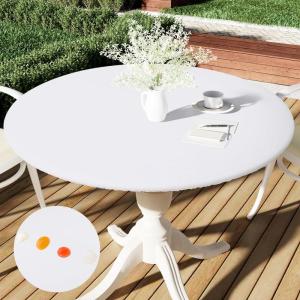 imageSmiry Round Table Cloth Cover Elastic Fitted Flannel Backed Vinyl Tablecloths for 36quot44quot Round Tables Waterproof Wipeable Table Covers for Indoor Outdoor Picnic and Camping GreyWhite