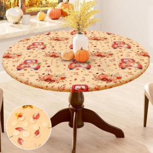 imageSmiry Round Table Cloth Cover Elastic Fitted Flannel Backed Vinyl Tablecloths for 36quot44quot Round Tables Waterproof Wipeable Table Covers for Indoor Outdoor Picnic and Camping GreyYellow  Orange