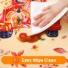 imageSmiry Fall Rectangle Table Cloth Waterproof Vinyl Tablecloth with Flannel Backing Wipeable Autumn Pumpkin Truck Plastic Tablecloths for Harvest and Thanksgiving Parties 60quotx84quot Yellow