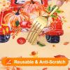 imageSmiry Fall Rectangle Table Cloth Waterproof Vinyl Tablecloth with Flannel Backing Wipeable Autumn Pumpkin Truck Plastic Tablecloths for Harvest and Thanksgiving Parties 60quotx84quot Yellow