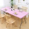 imageSmiry Rectangle Picnic Table Cover Waterproof Elastic Fitted Camping Tablecloths for 6 Foot Tables Wipeable Flannel Backed Vinyl Tablecloth Protector for Indoor Outdoor Khaki 30x72 InchesPink