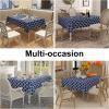 imageSmiry Rectangle Table Cloth Waterproof Vinyl Tablecloth with Flannel Backing for Rectangle Tables Wipeable Spillproof Plastic Tablecloths for Dining Camping Indoor and Outdoor 60quotx84quot KhakiNavy Blue