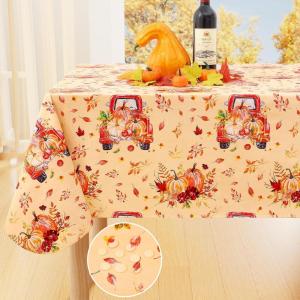 imageSmiry Fall Rectangle Table Cloth Waterproof Vinyl Tablecloth with Flannel Backing Wipeable Autumn Pumpkin Truck Plastic Tablecloths for Harvest and Thanksgiving Parties 60quotx84quot Yellow