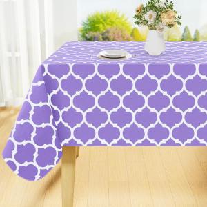 imageSmiry Rectangle Table Cloth Waterproof Vinyl Tablecloth with Flannel Backing for Rectangle Tables Wipeable Spillproof Plastic Tablecloths for Dining Camping Indoor and Outdoor 60quotx84quot KhakiLavender