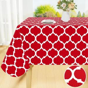 imageSmiry Rectangle Table Cloth Waterproof Vinyl Tablecloth with Flannel Backing for Rectangle Tables Wipeable Spillproof Plastic Tablecloths for Dining Camping Indoor and Outdoor 60quotx84quot KhakiRed