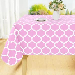 imageSmiry Rectangle Table Cloth Waterproof Vinyl Tablecloth with Flannel Backing for Rectangle Tables Wipeable Spillproof Plastic Tablecloths for Dining Camping Indoor and Outdoor 60quotx84quot KhakiPink