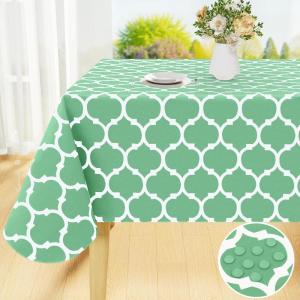 imageSmiry Rectangle Table Cloth Waterproof Vinyl Tablecloth with Flannel Backing for Rectangle Tables Wipeable Spillproof Plastic Tablecloths for Dining Camping Indoor and Outdoor 60quotx84quot KhakiSage Green
