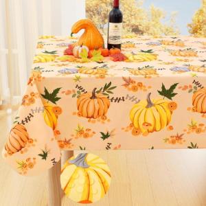 imageSmiry Rectangle Table Cloth Waterproof Vinyl Tablecloth with Flannel Backing for Rectangle Tables Wipeable Spillproof Plastic Tablecloths for Dining Camping Indoor and Outdoor 60quotx84quot KhakiOrange
