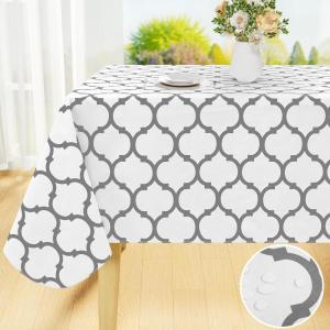 imageSmiry Rectangle Table Cloth Waterproof Vinyl Tablecloth with Flannel Backing for Rectangle Tables Wipeable Spillproof Plastic Tablecloths for Dining Camping Indoor and Outdoor 60quotx84quot KhakiWhite