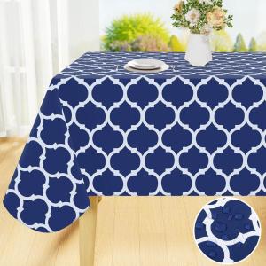 imageSmiry Rectangle Table Cloth Waterproof Vinyl Tablecloth with Flannel Backing for Rectangle Tables Wipeable Spillproof Plastic Tablecloths for Dining Camping Indoor and Outdoor 60quotx84quot KhakiNavy Blue