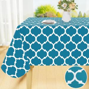 imageSmiry Rectangle Table Cloth Waterproof Vinyl Tablecloth with Flannel Backing for Rectangle Tables Wipeable Spillproof Plastic Tablecloths for Dining Camping Indoor and Outdoor 60quotx84quot KhakiTeal