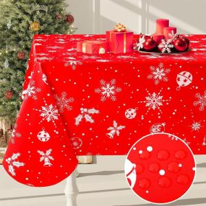 imageSmiry Rectangle Table Cloth Waterproof Vinyl Tablecloth with Flannel Backing for Rectangle Tables Wipeable Spillproof Plastic Tablecloths for Dining Camping Indoor and Outdoor 60quotx84quot KhakiWhite  Red