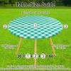 imageSmiry Round Picnic Table Cloth Elastic Waterproof Fitted Vinyl Tablecloth for 36quot44quot Tables Flannel Backed Buffalo Plaid Table Covers for Dining Camping Outdoor White and AquaGreen and White