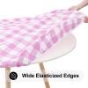 imageSmiry Round Picnic Table Cloth Elastic Waterproof Fitted Vinyl Tablecloth for 36quot44quot Tables Flannel Backed Buffalo Plaid Table Covers for Dining Camping Outdoor White and AquaPink and White