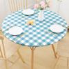imageSmiry Round Picnic Table Cloth Elastic Waterproof Fitted Vinyl Tablecloth for 36quot44quot Tables Flannel Backed Buffalo Plaid Table Covers for Dining Camping Outdoor White and AquaAqua and White