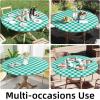 imageSmiry Round Picnic Table Cloth Elastic Waterproof Fitted Vinyl Tablecloth for 36quot44quot Tables Flannel Backed Buffalo Plaid Table Covers for Dining Camping Outdoor White and AquaGreen and White