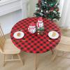 imageSmiry Round Picnic Table Cloth Elastic Waterproof Fitted Vinyl Tablecloth for 36quot44quot Tables Flannel Backed Buffalo Plaid Table Covers for Dining Camping Outdoor White and AquaRed and Black