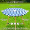 imageSmiry Round Picnic Table Cloth Elastic Waterproof Fitted Vinyl Tablecloth for 36quot44quot Tables Flannel Backed Buffalo Plaid Table Covers for Dining Camping Outdoor White and AquaBlue and White