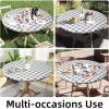 imageSmiry Round Picnic Table Cloth Elastic Waterproof Fitted Vinyl Tablecloth for 36quot44quot Tables Flannel Backed Buffalo Plaid Table Covers for Dining Camping Outdoor White and AquaGrey and White
