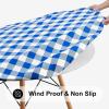 imageSmiry Round Picnic Table Cloth Elastic Waterproof Fitted Vinyl Tablecloth for 36quot44quot Tables Flannel Backed Buffalo Plaid Table Covers for Dining Camping Outdoor White and AquaBlue and White