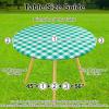 imageSmiry Round Picnic Table Cloth Elastic Waterproof Fitted Vinyl Tablecloth for 36quot44quot Tables Flannel Backed Buffalo Plaid Table Covers for Dining Camping Outdoor White and AquaGreen and White