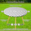 imageSmiry Round Picnic Table Cloth Elastic Waterproof Fitted Vinyl Tablecloth for 36quot44quot Tables Flannel Backed Buffalo Plaid Table Covers for Dining Camping Outdoor White and AquaGrey and White