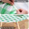 imageSmiry Round Picnic Table Cloth Elastic Waterproof Fitted Vinyl Tablecloth for 36quot44quot Tables Flannel Backed Buffalo Plaid Table Covers for Dining Camping Outdoor White and AquaLight Green