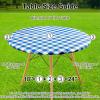 imageSmiry Round Picnic Table Cloth Elastic Waterproof Fitted Vinyl Tablecloth for 36quot44quot Tables Flannel Backed Buffalo Plaid Table Covers for Dining Camping Outdoor White and AquaBlue and White