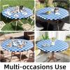 imageSmiry Round Picnic Table Cloth Elastic Waterproof Fitted Vinyl Tablecloth for 36quot44quot Tables Flannel Backed Buffalo Plaid Table Covers for Dining Camping Outdoor White and AquaBlue and White