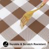 imageSmiry Round Picnic Table Cloth Elastic Waterproof Fitted Vinyl Tablecloth for 36quot44quot Tables Flannel Backed Buffalo Plaid Table Covers for Dining Camping Outdoor White and AquaBrown and White