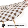 imageSmiry Round Picnic Table Cloth Elastic Waterproof Fitted Vinyl Tablecloth for 36quot44quot Tables Flannel Backed Buffalo Plaid Table Covers for Dining Camping Outdoor White and AquaBrown and White