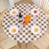 imageSmiry Round Picnic Table Cloth Elastic Waterproof Fitted Vinyl Tablecloth for 36quot44quot Tables Flannel Backed Buffalo Plaid Table Covers for Dining Camping Outdoor White and AquaBrown and White