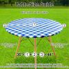 imageSmiry Round Picnic Table Cloth Elastic Waterproof Fitted Vinyl Tablecloth for 36quot44quot Tables Flannel Backed Buffalo Plaid Table Covers for Dining Camping Outdoor White and AquaBlue and White