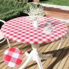imageSmiry Round Picnic Table Cloth Elastic Waterproof Fitted Vinyl Tablecloth for 36quot44quot Tables Flannel Backed Buffalo Plaid Table Covers for Dining Camping Outdoor White and AquaRed and White