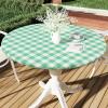 imageSmiry Round Picnic Table Cloth Elastic Waterproof Fitted Vinyl Tablecloth for 36quot44quot Tables Flannel Backed Buffalo Plaid Table Covers for Dining Camping Outdoor White and AquaSage Green and White