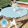 imageSmiry Round Picnic Table Cloth Elastic Waterproof Fitted Vinyl Tablecloth for 36quot44quot Tables Flannel Backed Buffalo Plaid Table Covers for Dining Camping Outdoor White and AquaAqua and White