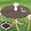 imageSmiry Round Picnic Tablecloth Waterproof Elastic Fitted Table Covers for 36quot  44quot Tables Wipeable Flannel Backed Vinyl Tablecloths for Camping Indoor Outdoor Coffee ampamp WhiteCoffee  White