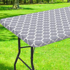 imageSmiry Rectangle Picnic Table Cover Waterproof Elastic Fitted Camping Tablecloths for 6 Foot Tables Wipeable Flannel Backed Vinyl Tablecloth Protector for Indoor Outdoor Coffee 30x72 InchesGrey