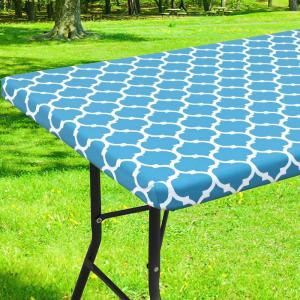 imageSmiry Rectangle Picnic Table Cover Waterproof Elastic Fitted Camping Tablecloths for 6 Foot Tables Wipeable Flannel Backed Vinyl Tablecloth Protector for Indoor Outdoor Coffee 30x72 InchesLight Blue