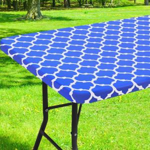 imageSmiry Rectangle Picnic Table Cover Waterproof Elastic Fitted Camping Tablecloths for 6 Foot Tables Wipeable Flannel Backed Vinyl Tablecloth Protector for Indoor Outdoor Coffee 30x72 InchesBlue