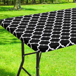 imageSmiry Rectangle Picnic Table Cover Waterproof Elastic Fitted Camping Tablecloths for 6 Foot Tables Wipeable Flannel Backed Vinyl Tablecloth Protector for Indoor Outdoor Coffee 30x72 InchesBlack